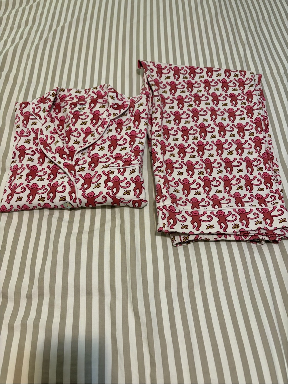 Roller Rabbit White Pajama Set with Pink Monkey Print
